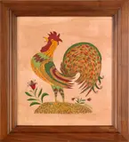theorem of a rooster by William Rank, oil on velvet, sold Feb 2012