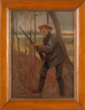 of a gentleman hunting by Orlando Rouland, oil on panel, sold Feb 2012