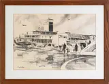 of an airport by Howard N. Watson, charcoal on paper, sold Feb 2012