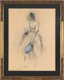 with pastel highlights study of a woman with a water jug by Louise Icart, lithograph, sold Jan 2012