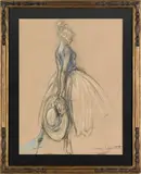 with pastel highlights study of a woman with a hat by Louis Icart, lithograph, sold Jan 2012