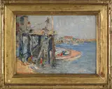 harbor scene by Anna W. Speakman, oil on board, sold Jan 2012