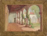 courtyard in San Juan Capistrano by Frederick Carl Smith, oil on board, sold Jan 2012