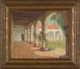 courtyard in San Juan Capistano by Frederick Carl Smith, oil on board, sold Jan 2012