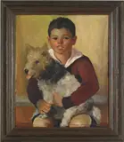 portrait of a boy and his Scottie dog by Margaret Fitzhugh Browne, oil on canvas, sold Jan 2012