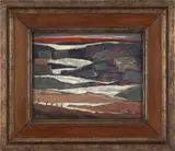 abstract landscape by Henri Burkhard, oil on panel, sold Jan 2012