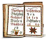 double bookplate in a book for Barbara Stoltzfus by Barbara Ebersol, watercolor and ink on paper, sold Jan 2012