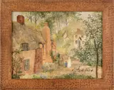 country street scene by Jeanne Davies, oil on canvas, sold Jan 2012