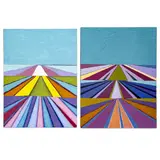 Untitled (Geometric Landscapes), 2 Works by Janet Cooling, 2016/18, oil on panel, sold May 2025