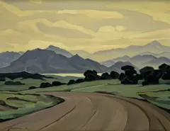 Westward into the Golden Sunset (near Mt Evans Colorado) by Oscar Jacobson, 1950, oil on canvas, sold May 2025