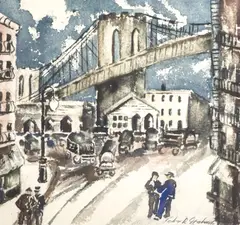 Untitled (Brooklyn Bridge) by John R. Grabach, watercolor on paper, sold May 2025