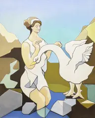 Leda Bathing with the Swan by Leonard Alberts, oil on canvas, sold May 2025
