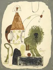 Untitled (Circus Lion) by Byron Browne, 1948, ink and gouache on paper, sold Jun 2025