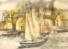 Drying Sail by William Thon, watercolor and ink on paper, sold Jul 2025