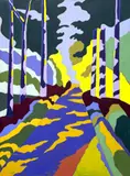 Untitled (Forest Path) by Janet Cooling, 2018, oil on canvas, sold Jul 2025