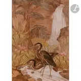 Hérons pêchant sous une cascade by Gaston Suisse, 1935, Crayon gras, fusain et pastel Vendu sous verre avec marie-louise et avec un encadrement en, sold Jun 2021
