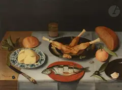 Nature morte au hareng by Jacob van Hulsdonck, Panneau de chêne, une planche, renforcé (mains d’Anvers et marque du panneleur au revers), sold Jun 2021
