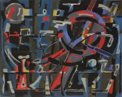 Composition by Jean Bertholle, 1957, Gouache, sold Jun 2021