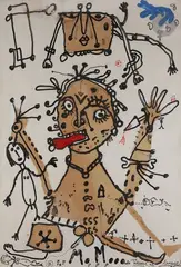 Tireuse de langue by Michel Macréau, 1993, Huile et collage sur papier, sold Jun 2021