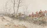 Vénerie du cerf et gardienne de co-chons by Georges Larocque, Aquarelle sur trait d'encre sur papier signée en bas à droite et encadrée Dim, sold Mar 2015