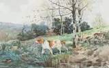 Epagneul chassant by Hippolyte Jean Adam Gide, Aquarelle signée en bas à droite Dim, sold Mar 2015