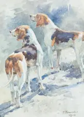 Deux chiens de meute by Paul Tavernier, 1918, Aquarelle sur papier signée et datée, sold Mar 2015