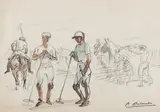 Avant le match de polo by Pierre Olivier Dubaut, Aquarelle portant le cachet de la signature en bas à droite Dim, sold Mar 2015
