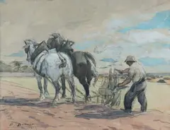 Chevaux au labour by Pierre Olivier Dubaut, 1921, Aquarelle sur papier signé et daté, sold Mar 2015