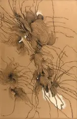 Composition by Bernard Réquichot, 1958, Encre et rehauts de gouache blanche sur papier marouflé sur toile, sold Nov 2016