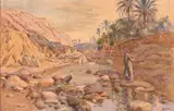 Lavandières à l'Oued, Oasis de Bou Sâada by Alphonse Birck, Aquarelle, sold Nov 2016