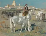 Gardians en Camargue by Édouard Doigneau, Mine de plomb, aquarelle et gouache sur papier, sold Nov 2016