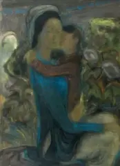Maternité by Le Pho, vers 1947, Gouache sur soie contrecollée sur papier, sold Jun 2016