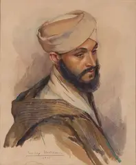 Portrait de marocain au burnous by Max Moreau, 1945, Aquarelle et crayon, sold Dec 2014