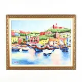 Sundrenched Harbor Scene by Victor S. Wood, Oil on canvas, sold Nov 2019