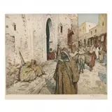 Arab Stalls in Tangier by Tavik F Simon, Etching and aquatint in colors, sold Oct 2019