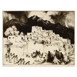 Ceremonial Day at Taos by Gene Kloss, Drypoint, sold Sep 2019