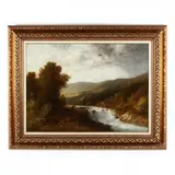 Landscape with Waterfall by Thomas Bailey Griffin, Oil on canvas (lined), sold Sep 2019