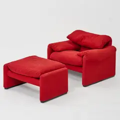 Sessel mit Ottoman 'Maralunga' by Vico Magistretti, 1973, 70 - 100 cm x 95 x 85 cm; Ottoman: H (Sessel: H), sold Oct 2026
