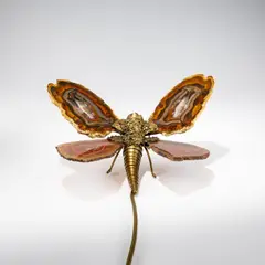 Tischleuchte in Schmetterlingsform by Henri Fernandez, 1970, Bronze, vergoldet, Achatscheiben, rot-braun schimmernd (Jacques Duval Brasseur, Frankreich), sold Oct 2026
