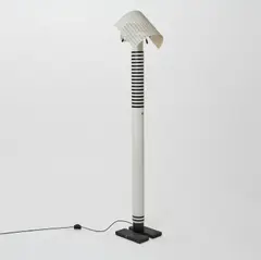 Stehleuchte 'Shogun Terra' by Mario Botta, 1986, Eisenguss, Metallrohr und Metallblech, schwarz und weiß lackiert (Artemide, Mailand), offered Oct 2026