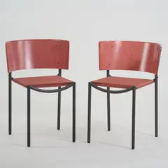 Zwei Stühle 'Lila Hunter' by Philippe Starck, 1988, Metallrohr, grau eloxiert, rostroter, glasfaserverstärkter Kunststoff, rostrotes Nylonband (XO, Paris), sold Jun 2026