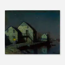 Quiet Harbor, New England by George Sotter, oil on board in Badura frame, sold Nov 2023