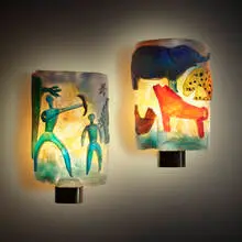 Sconces, pair by Napoleone Martinuzzi, c. 1955, scavo glass, bronze, sold Mar 2022