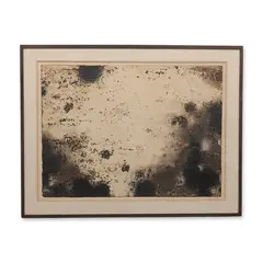 Untitled by Zoran Mušič, aquatint on paper featuring an abstract composition in tones of beige, sold Oct 2026