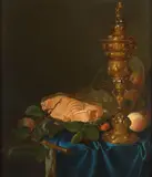 Nature morte à la coupe en vermeil et à la tranche de saumon by Justus Juncker, Huile sur toile, sold Feb 2022
