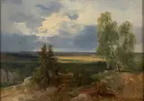 Effet de lumière sur la plaine by Jules Coignet, Huile sur papier marouflé sur toile,, sold Feb 2022