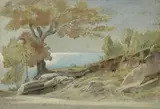 Le grand arbre sur un littoral by Jean-Achille Benouville, Aquarelle gouachée sur trait de crayon, sold Feb 2022
