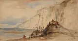 Bateau sur la côte au pied des falaises by Eugène Isabey, Aquarelle sur trait de crayon,, sold Feb 2022
