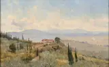 Vue prise des hauteurs de Florence avec la Villa Maiano by Marie Joseph Léon Clavel dit Iwill, Huile sur toile (Toile et châssis d’origine),, sold Feb 2022
