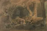 Samson dans le temple de Dagon by Gustave Doré, Plume et encre brune, lavis brun et aquarelle,, sold Feb 2022